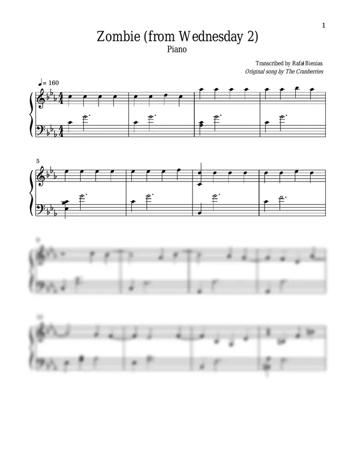 The Cranberries - Zombie (from Wednesday Season 2) (Piano Sheet)