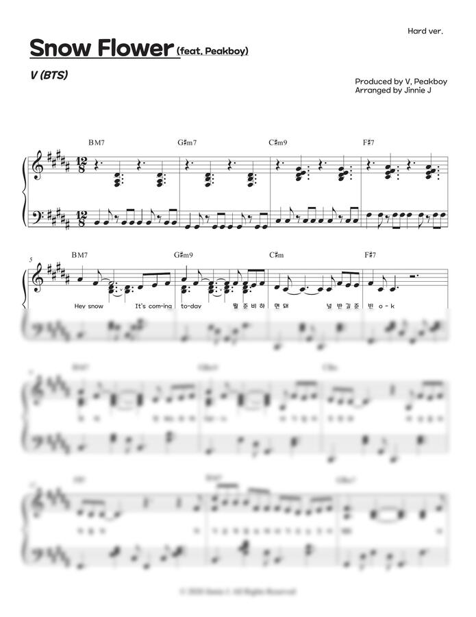 악보 > 뷔 (방탄소년단) Snow Flower (feat. Peakboy) (어려운 악보) by Jinnie J