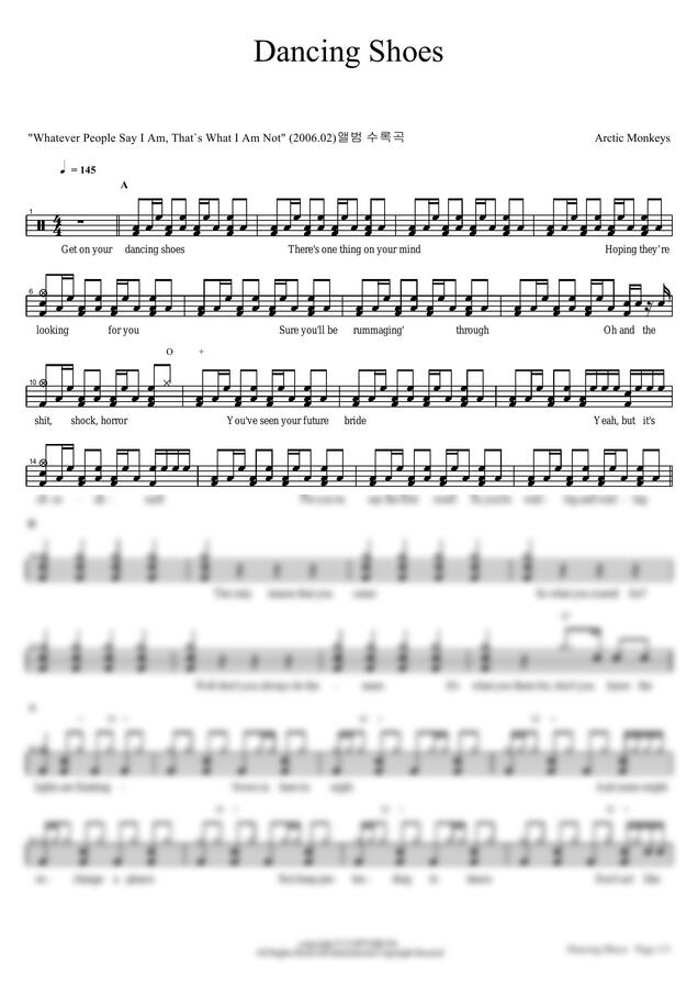 악보 > Arctic Monkeys Dancing Shoes by 카피드럼