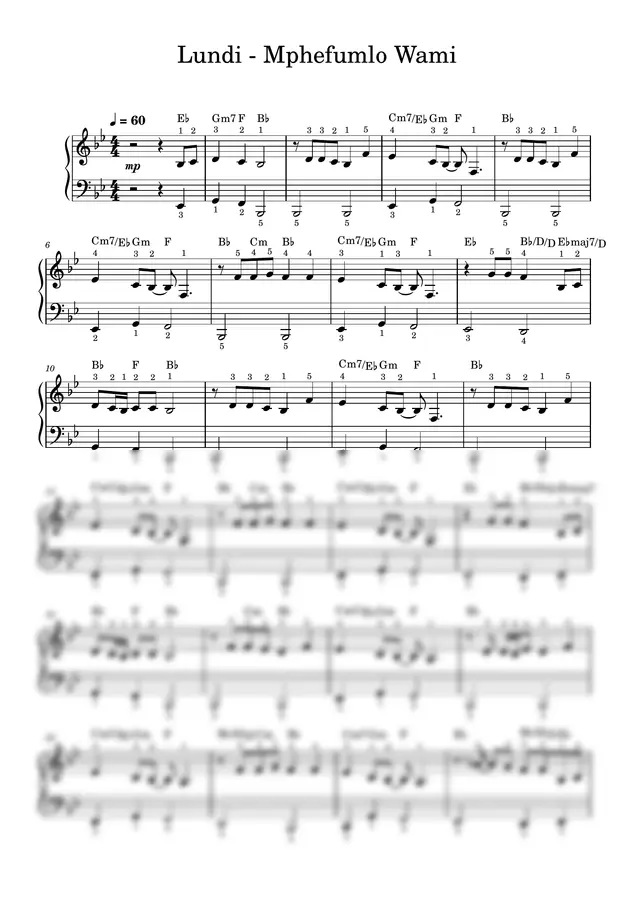 Lundi - Mphefumlo Wami (PIANO SHEET)