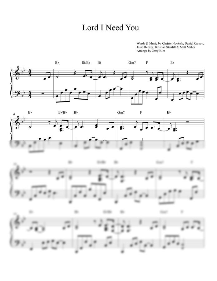 악보 > Matt Maher - Lord I Need You by Jerry Kim (제리킴)