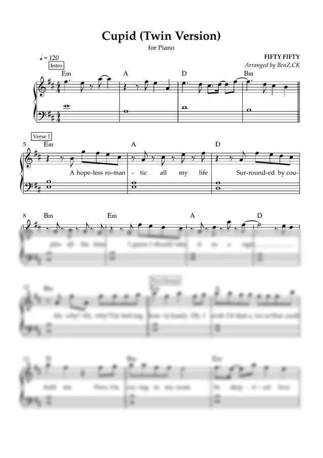 FIFTY FIFTY - Cupid (Twin Version) (D major Original Key)