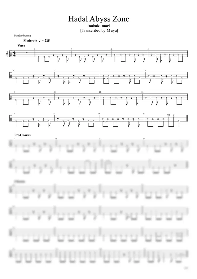 inabakumori - Hadal Abyss Zone (Bass TAB) by Muya 1p 미리보기