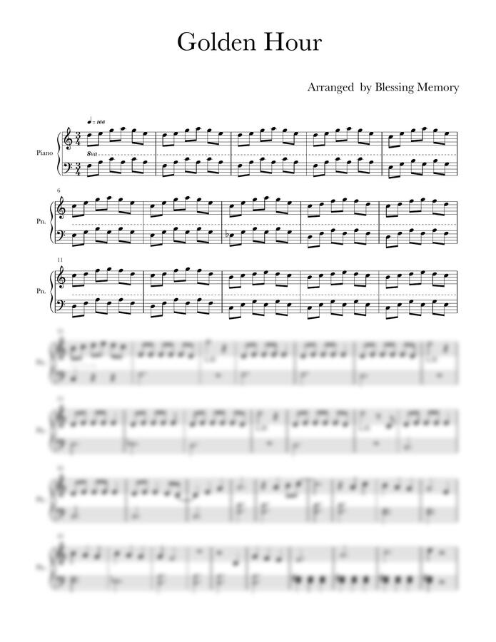 악보 > JVKE Golden Hour (쉬운 악보) by Blessing Memory