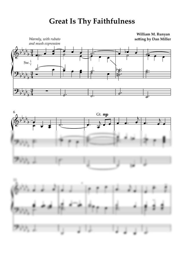 William M. Runyan (arr. Dan Miller) - 오 신실하신 주-Great Is Thy Faithfulness-오르간 전주곡-두 가지 폰트 악보 by 악보다나와0