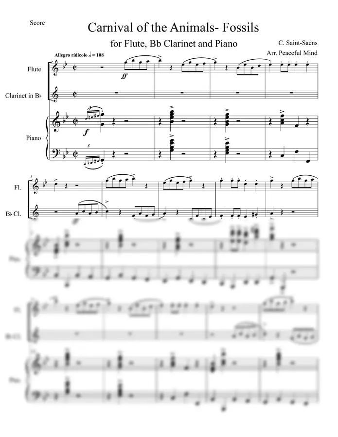 C. Saint-Saens / Arr. Peaceful Mind - Fossils from The Carnival of the Animals for Flute, Bb Clarinet and Piano