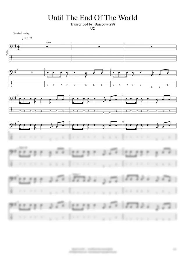 U2 - Until The End Of The World (Bass TAB Pack · PDF + GP + MIDI + MP3)