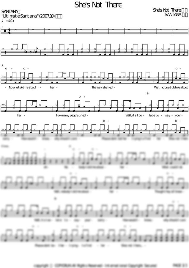 악보 > Santana - She`s Not There by 카피드럼