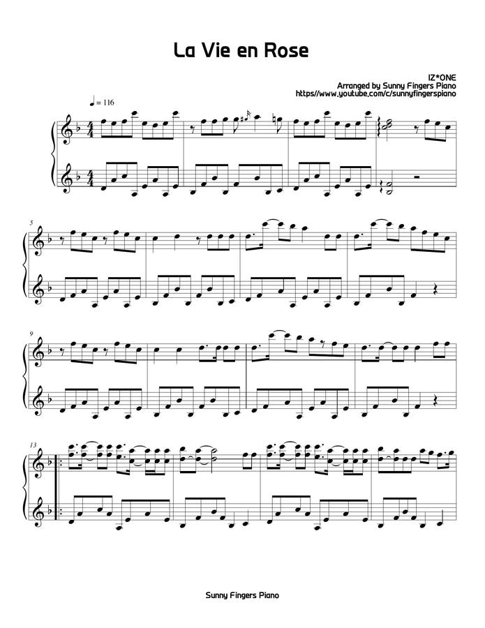 악보 > IZ*ONE (아이즈원) 라비앙로즈 (La Vie en Rose) by Sunny Fingers Piano