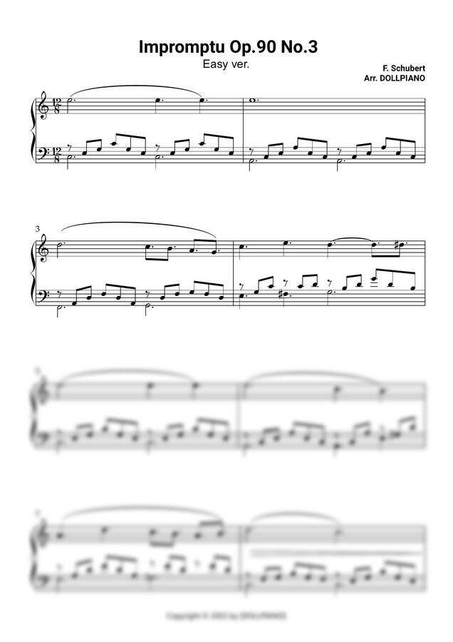F. Schubert (슈베르트) - Impromptu Op.90 No.3 (즉흥곡) (쉬운 악보, 다장조 포함) by DOLLPIANO0