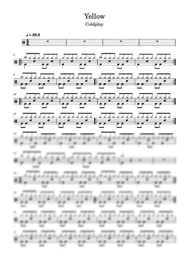 Coldplay - Yellow (Easy Drum Sheet)