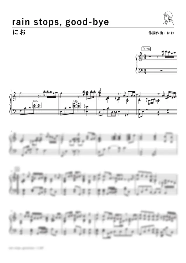 Nio - rain stops, good-bye (PianoSolo) by Fukane / 후카네 1p 미리보기