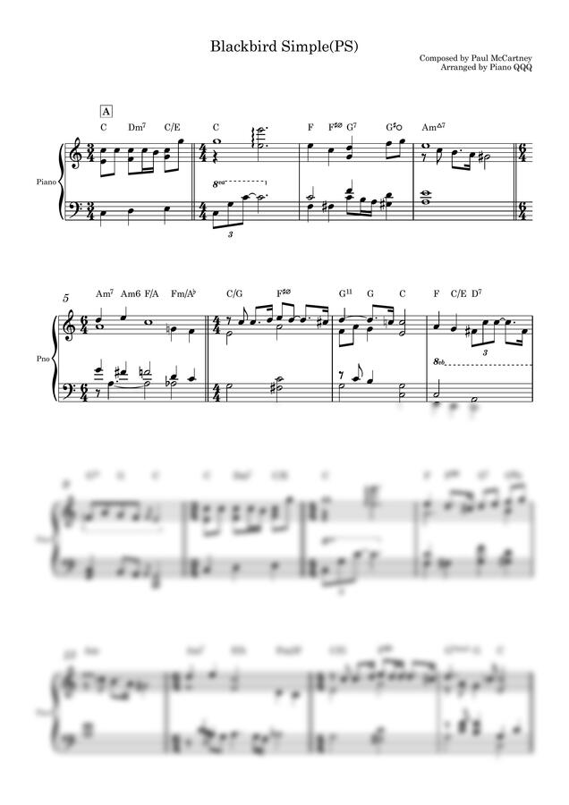 Paul McCartney - Blackbird (피아노솔로 중급악보) by Piano QQQ0