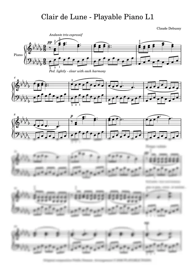 Claude Debussy - Clair de Lune (Playable Piano L1)