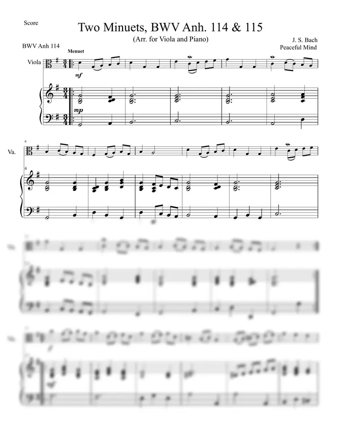 J. S. Bach - Two Minuets, BWV Anh. 114 & 115 for Viola & Piano
