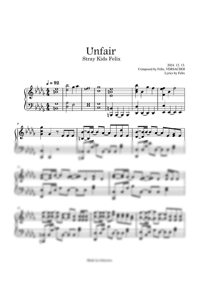 스트레이키즈 필릭스 - Unfair (중급 악보) by Boknowa 보노아0