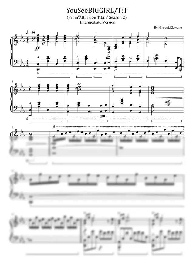 Hiroyuki Sawano - YouSeeBIGGIRL/T:T  ((From"Attack on Titan" Season 2) - Intermediate Version) by poon 1p 미리보기