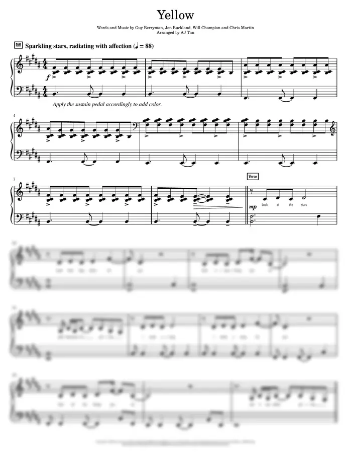 Coldplay - Yellow (Playable Piano Version)