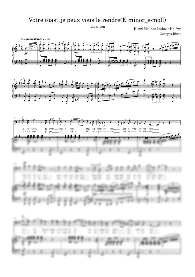Georges Bizet - Votre toast, je peux vous le rendre [with accompaniment MP3]   E minor_e-moll  Toreador Song
