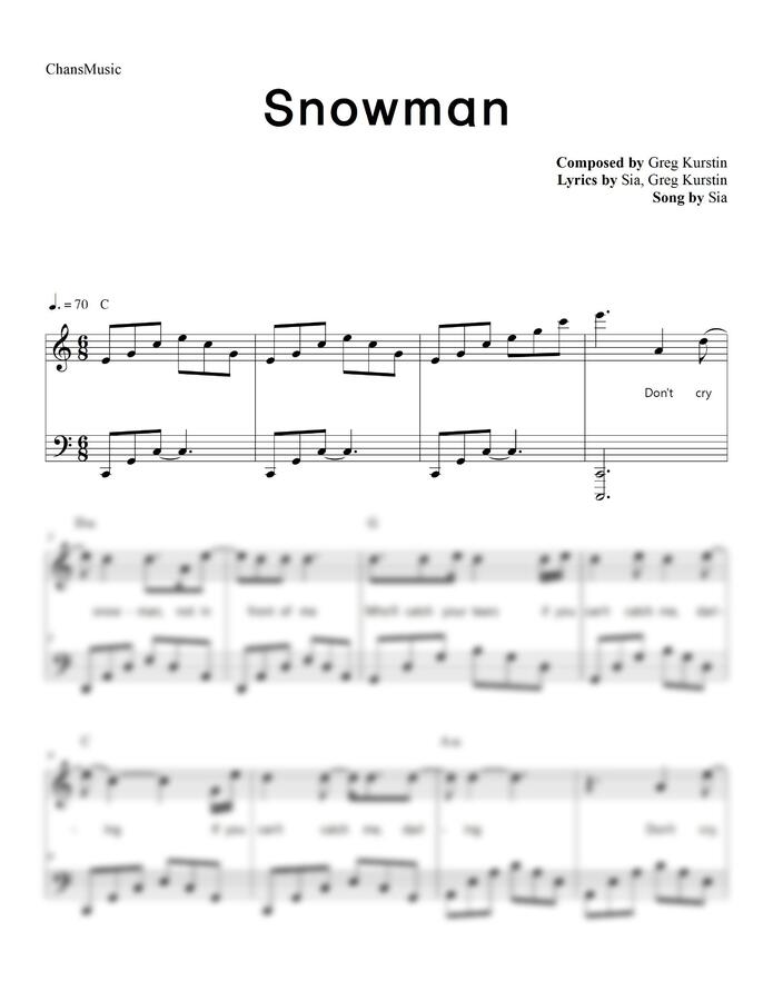 Sia - Snowman (다장조 쉬운 코드)