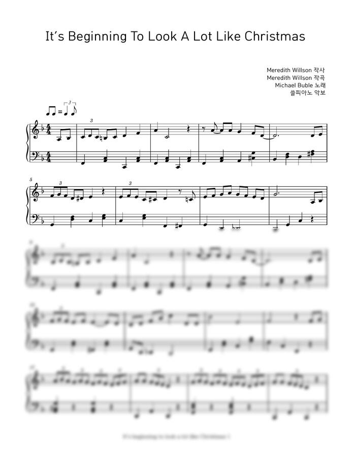 Michael Buble - It’s Beginning To Look A Lot Like Christmas (F key, 쉬운 악보) by 쓸피아노0