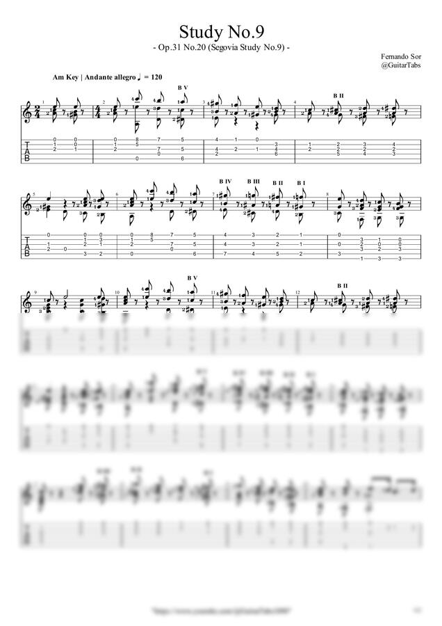 F. Sor - Study No.9(Op.31 No.20) by GuitarTabs0