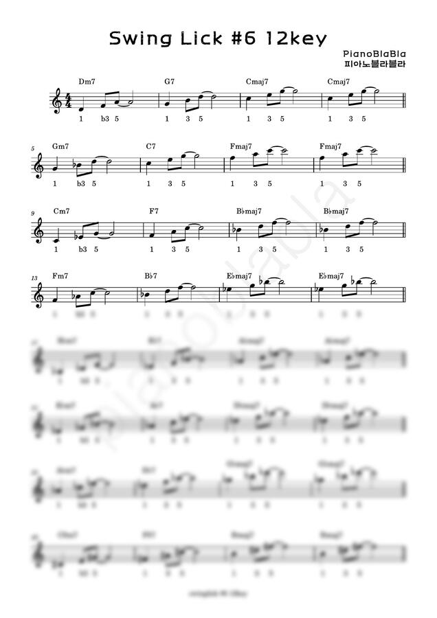 PianoBlaBla - 초급 Jazz Piano Swing Solo Lick 6~10번 (총 10page)