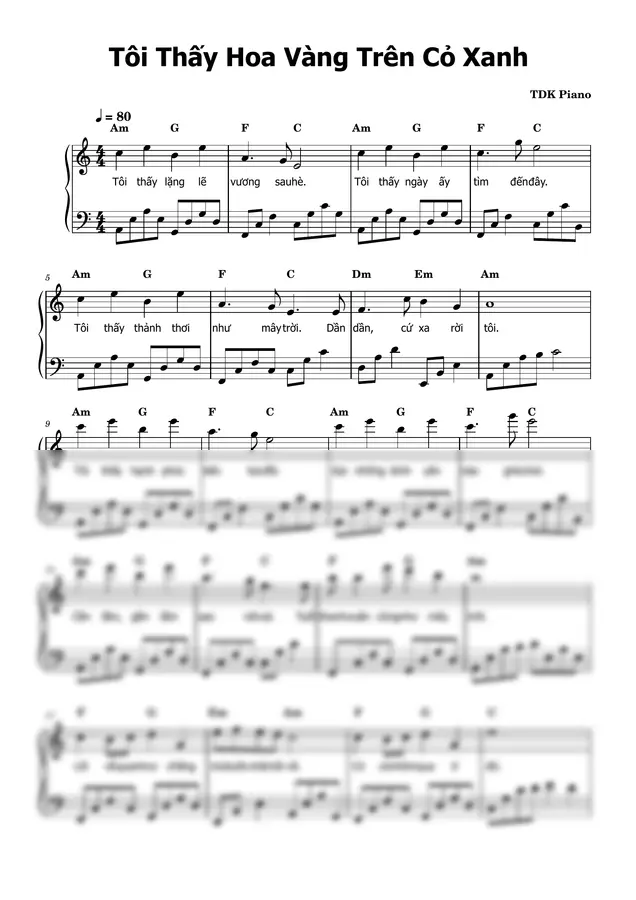 TDK Piano - Tôi Thấy Hoa Vàng Trên Cỏ Xanh