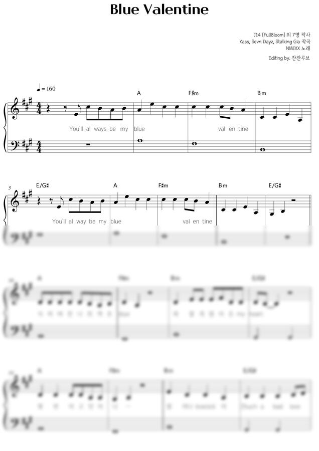 NMIXX(엔믹스) - Blue Valentine(A)[EASY] (계이름,코드,가사) by 잔잔루브0