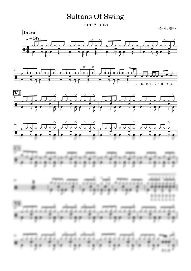 Dire Straits - Sultans Of Swing (드럼악보) by Drummer KWI0