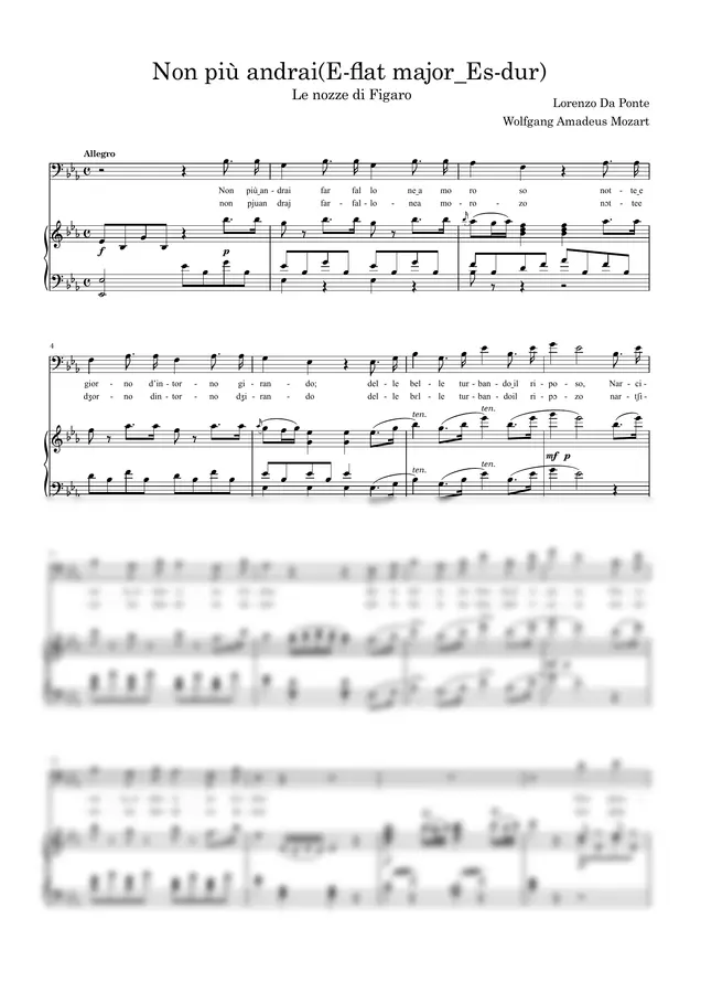 Wolfgang Amadeus Mozart - Non più andrai, farfallone amoroso [with accompaniment MP3]   E-flat major_Es-dur  You Shall Go No More, Amorous Butterfly by cogito 1p 미리보기