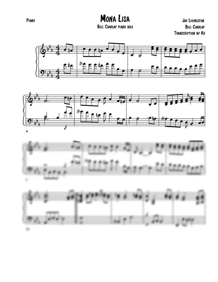 Jay Livingston - Mona Lisa (Bill Charlap / piano / jazz /)