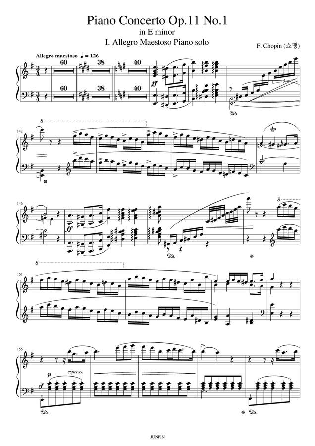 악보 > F. Chopin (쇼팽) - Piano Concerto Op.11 No.1 in E minor I. Allegro ...