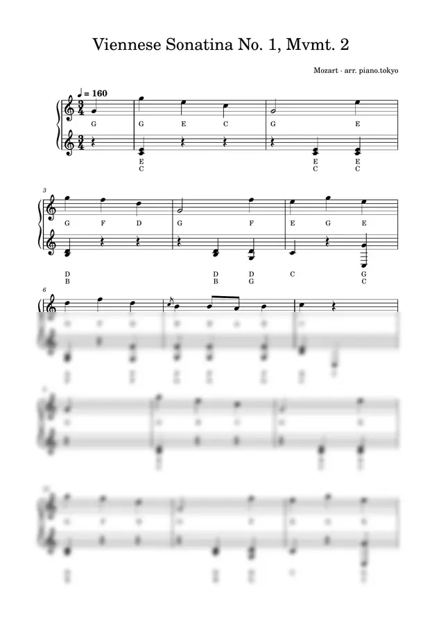 Mozart - Viennese Sonatina No. 1, Mvmt. 2 (Easy Piano with Letter Notes (C-D-E))