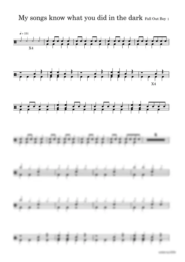 Fall Out Boy - My Songs Know What You Did In The Dark (Light Em Up) (Super Easy Drum Sheet)