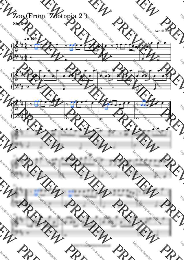 주토피아 2 OST - Zoo (초급용 2종 악보) by 예송쌤0