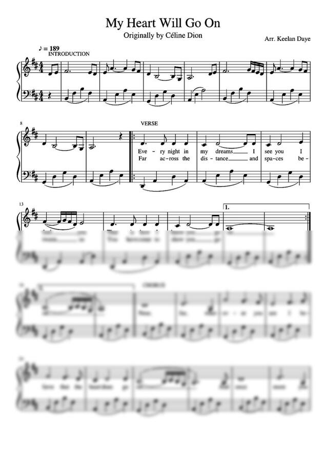 악보 > Celine Dion - My heart will go on (타이타닉 OST) 쉬운 악보 by Fortepian_