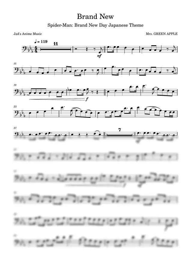 Mrs. GREEN APPLE - Brand New (Cello) by Jad's Music Vault 1p 미리보기