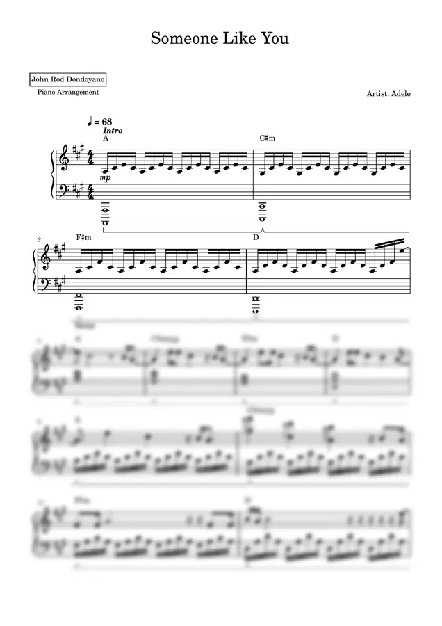 Adele - Someone Like You (PIANO SHEET)