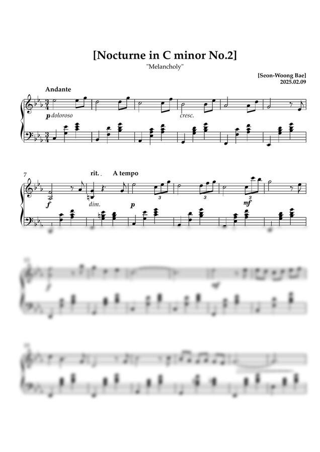 방구석 작곡가(Seon-Woong Bae) - Nocturne in C  minor No.2 "Melancholy"
