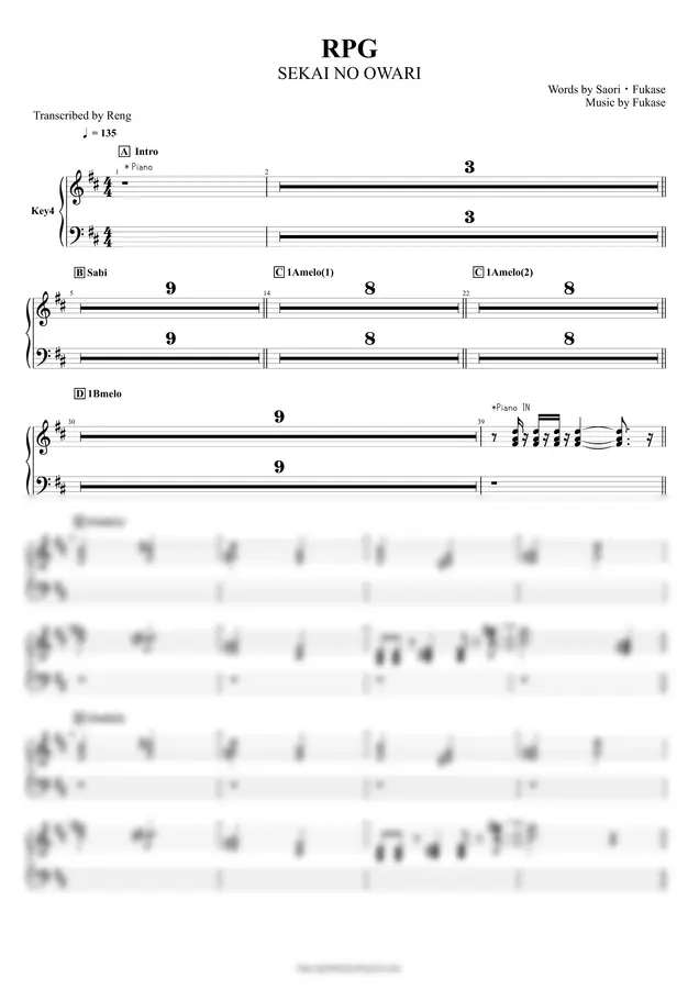 SEKAI NO OWARI - RPG (Keys / Piano /Organ / Accordion / Key / Church Organ)