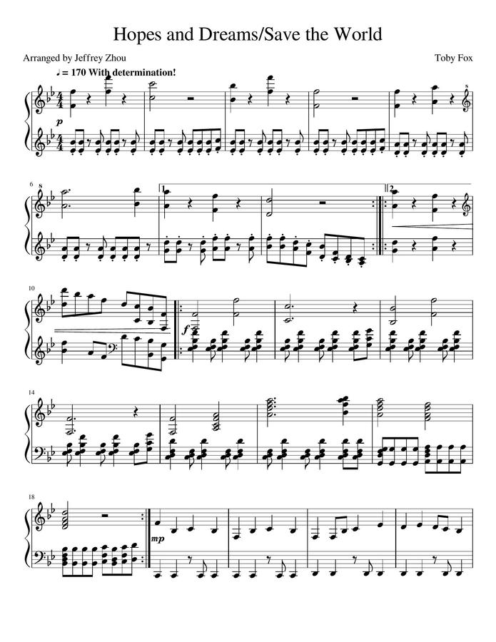 악보 > 토비폭스 Hopes and Dreams+Save the World