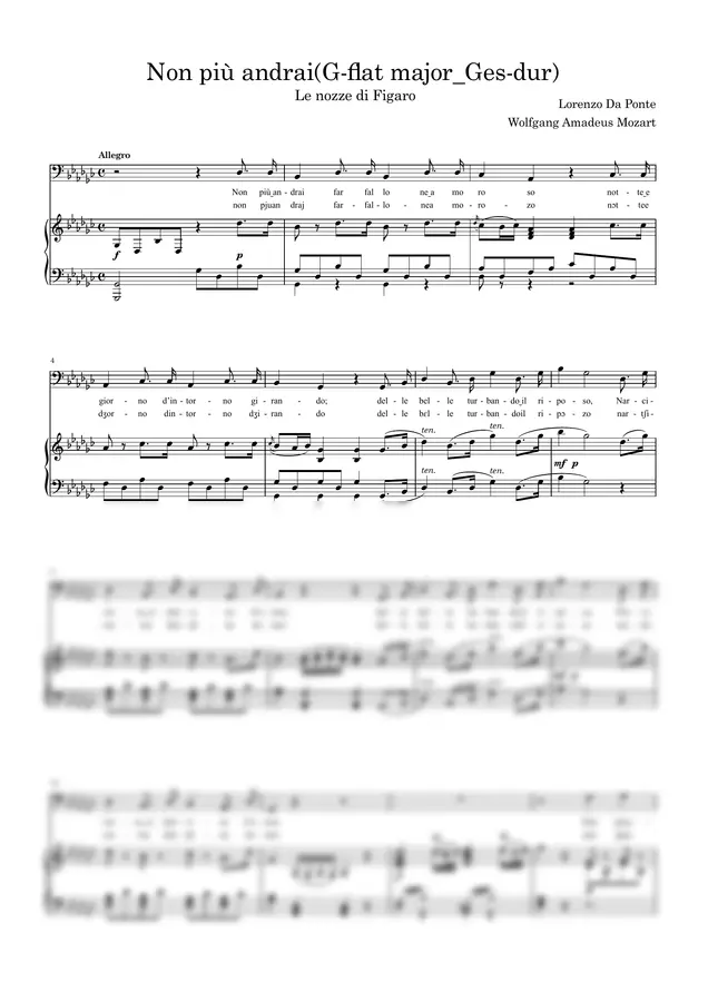 Wolfgang Amadeus Mozart - Non più andrai, farfallone amoroso [with accompaniment MP3]   G-flat major_Ges-dur  You Shall Go No More, Amorous Butterfly by cogito 1p 미리보기