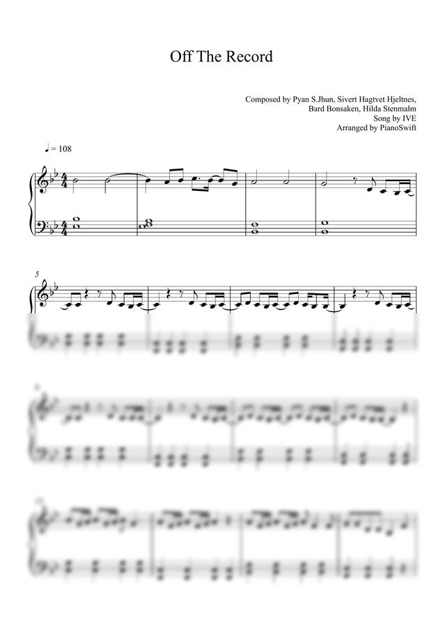 악보 > IVE(아이브) Off The Record(쉬운키 포함) (초급 악보) by 피아노스위프트