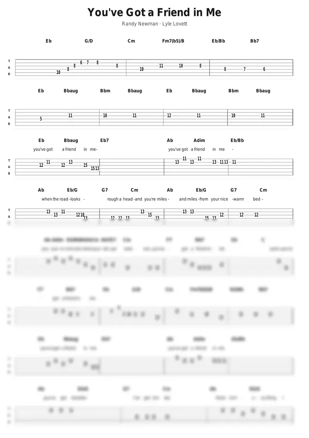 Randy Newman, Lyle Lovett - You've Got a Friend in Me (Melody TAB)