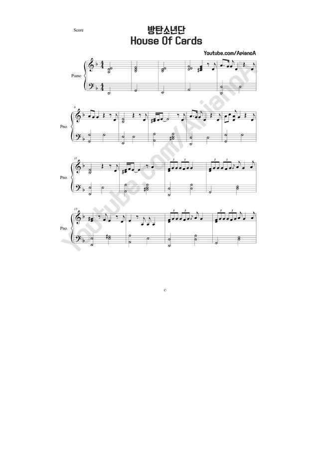 악보 > 방탄소년단 (BTS) House Of Cards by ApianoA