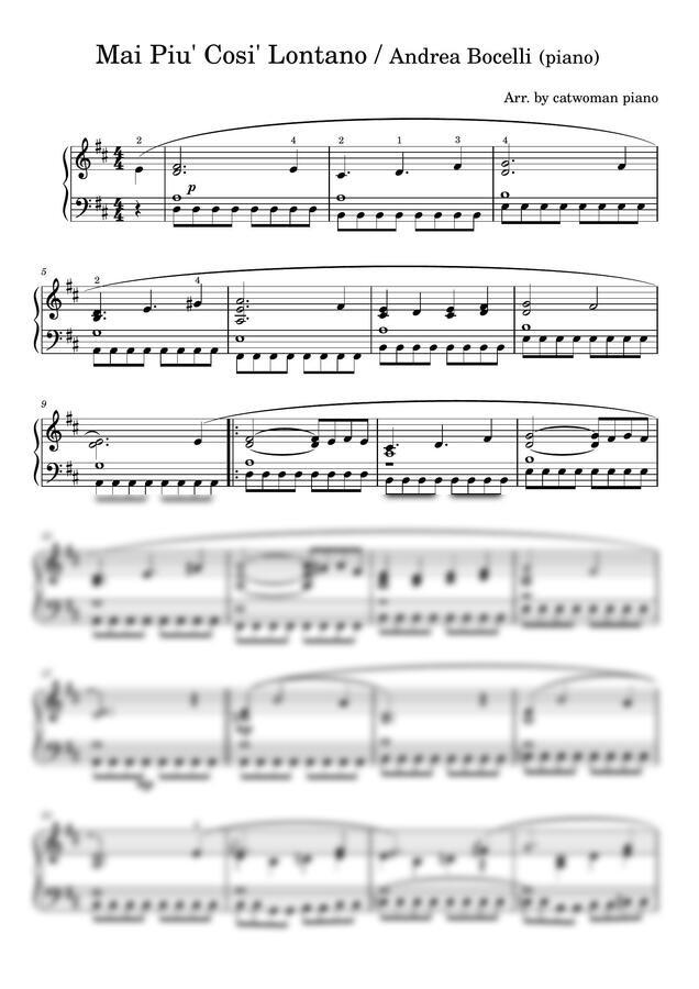 Andrea Bocelli(안드레아 보첼리) - Mai piu Cosi Lontano (이제 다시는 헤어지지말아요) (piano solo)