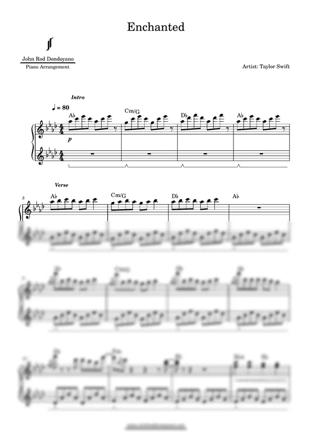 Taylor Swift - Enchanted (PIANO SHEET)