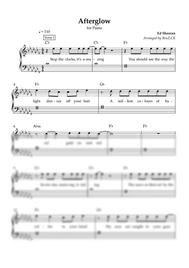 Ed Sheeran - Afterglow (Cb major Original Key)