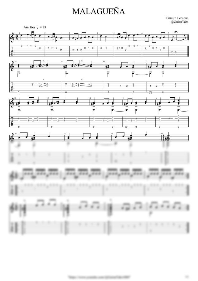E. Lecuona - MALAGUENA (말라게냐) by GuitarTabs0